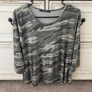 Cato Gray Camouflage Blouse with Relaxed Fit and Boxy Style
